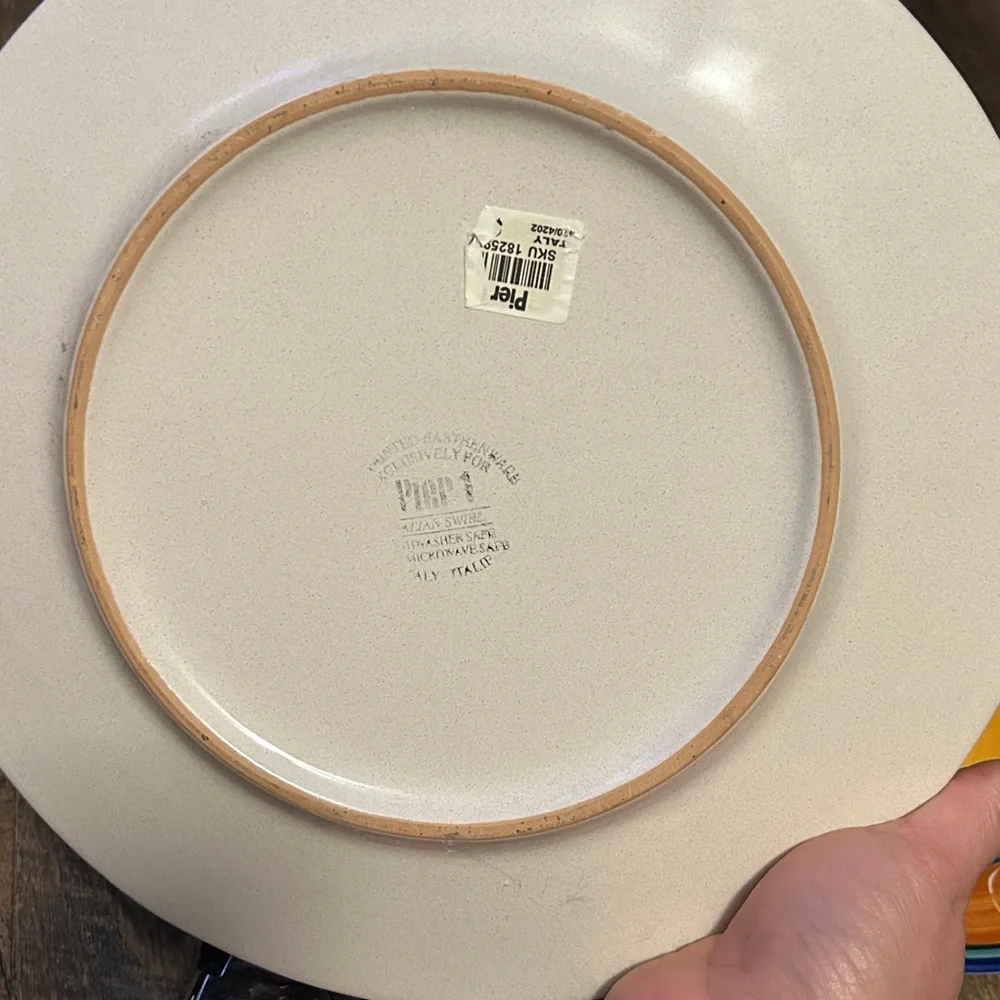 Pier 1 Italian Swirl Dinner Plate Hand Painted Cobalt Orange 11.5